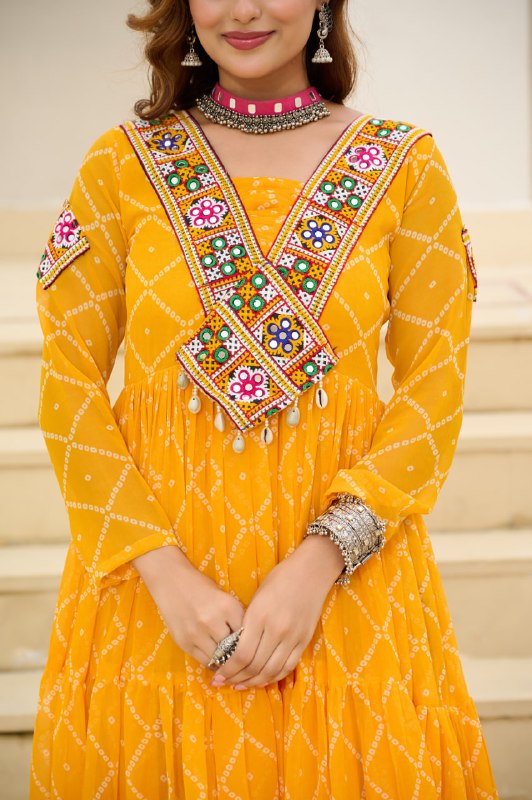 Womenline Traditional Yellow Color Georgette Navratri Gown