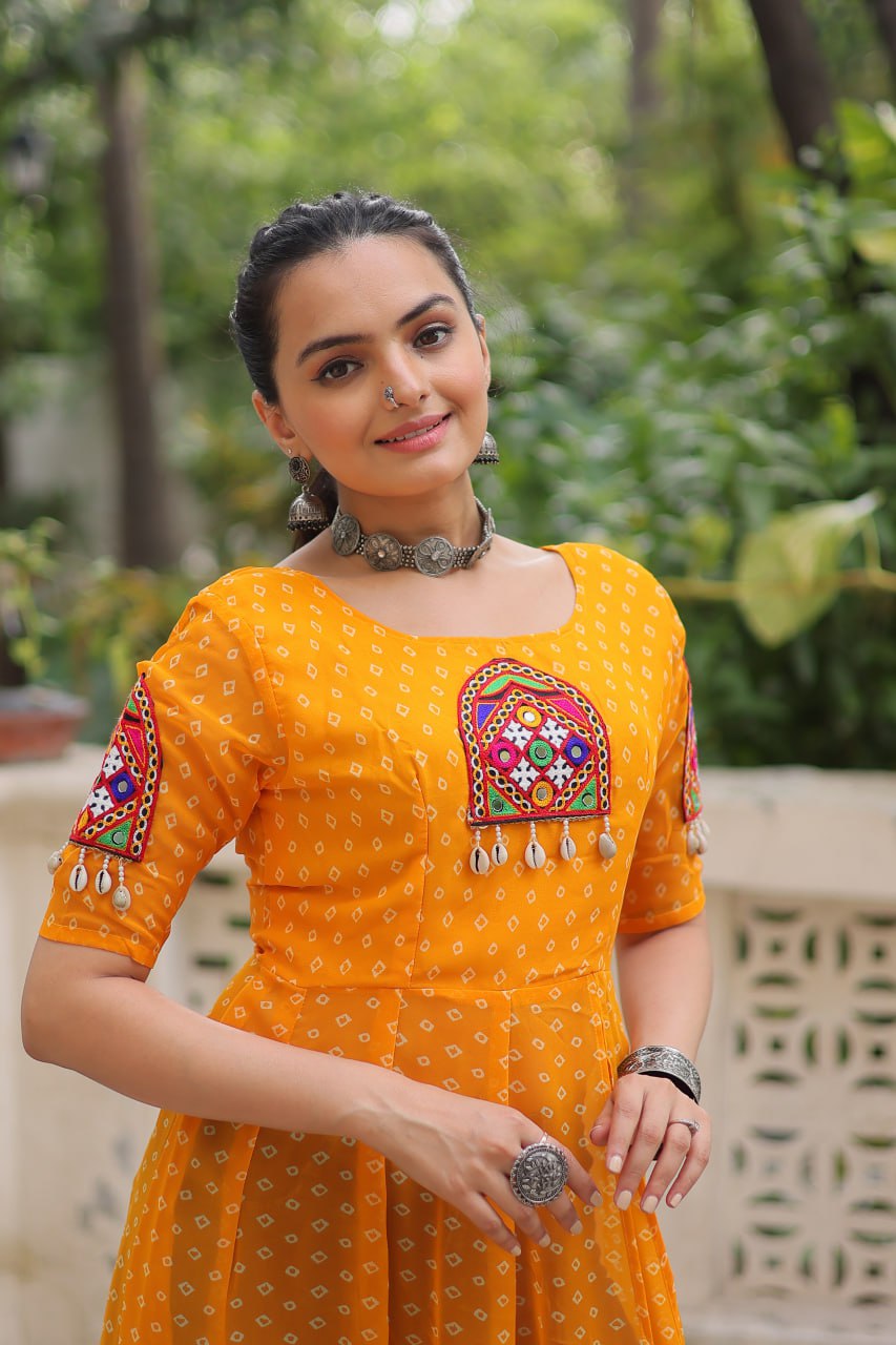 Womenline Yellow Color Faux Georgette Navratri Kurti