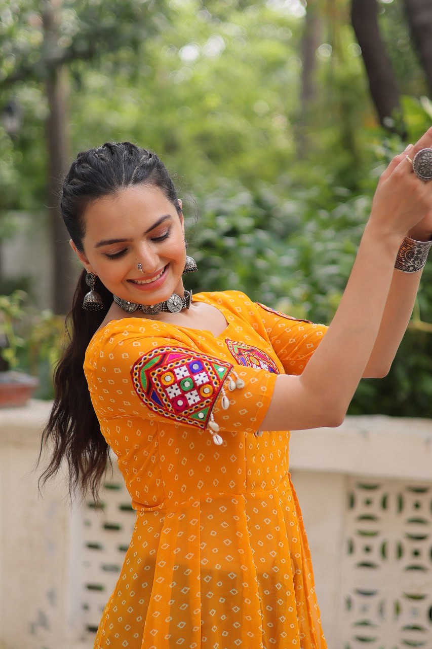 Womenline Yellow Color Faux Georgette Navratri Kurti