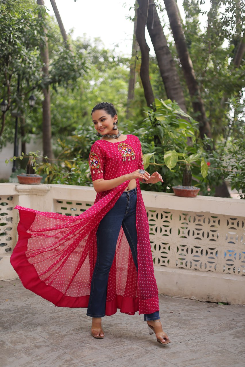 Womenline Pink Color Faux Georgette Navratri Kurti