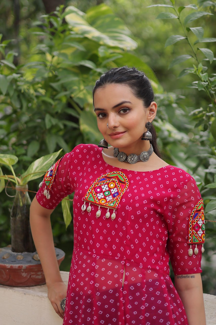 Womenline Pink Color Faux Georgette Navratri Kurti