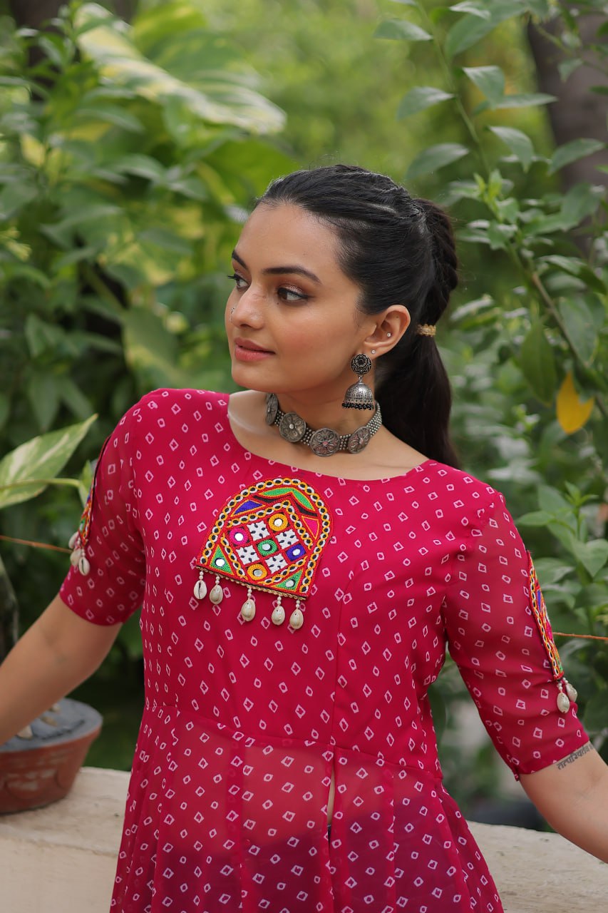 Womenline Pink Color Faux Georgette Navratri Kurti