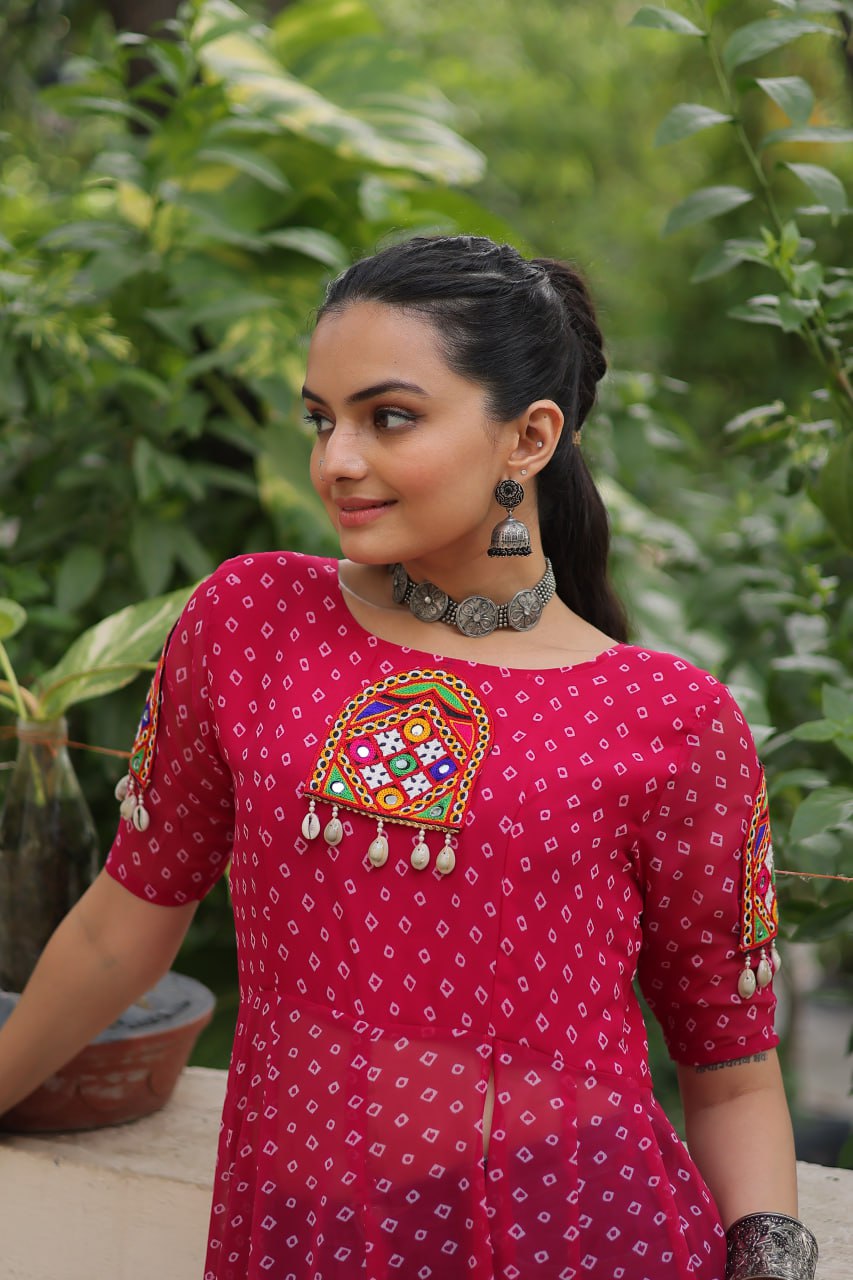 Womenline Pink Color Faux Georgette Navratri Kurti