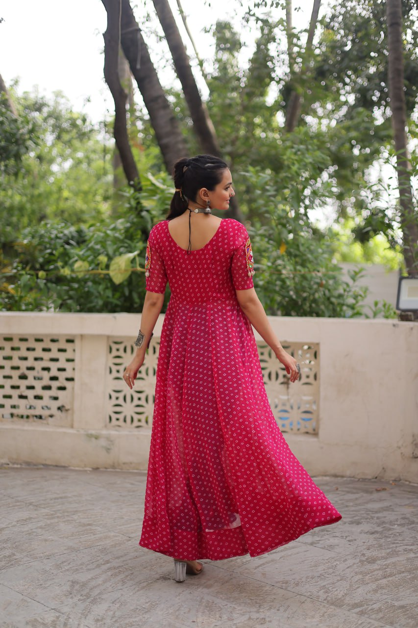 Womenline Pink Color Faux Georgette Navratri Kurti