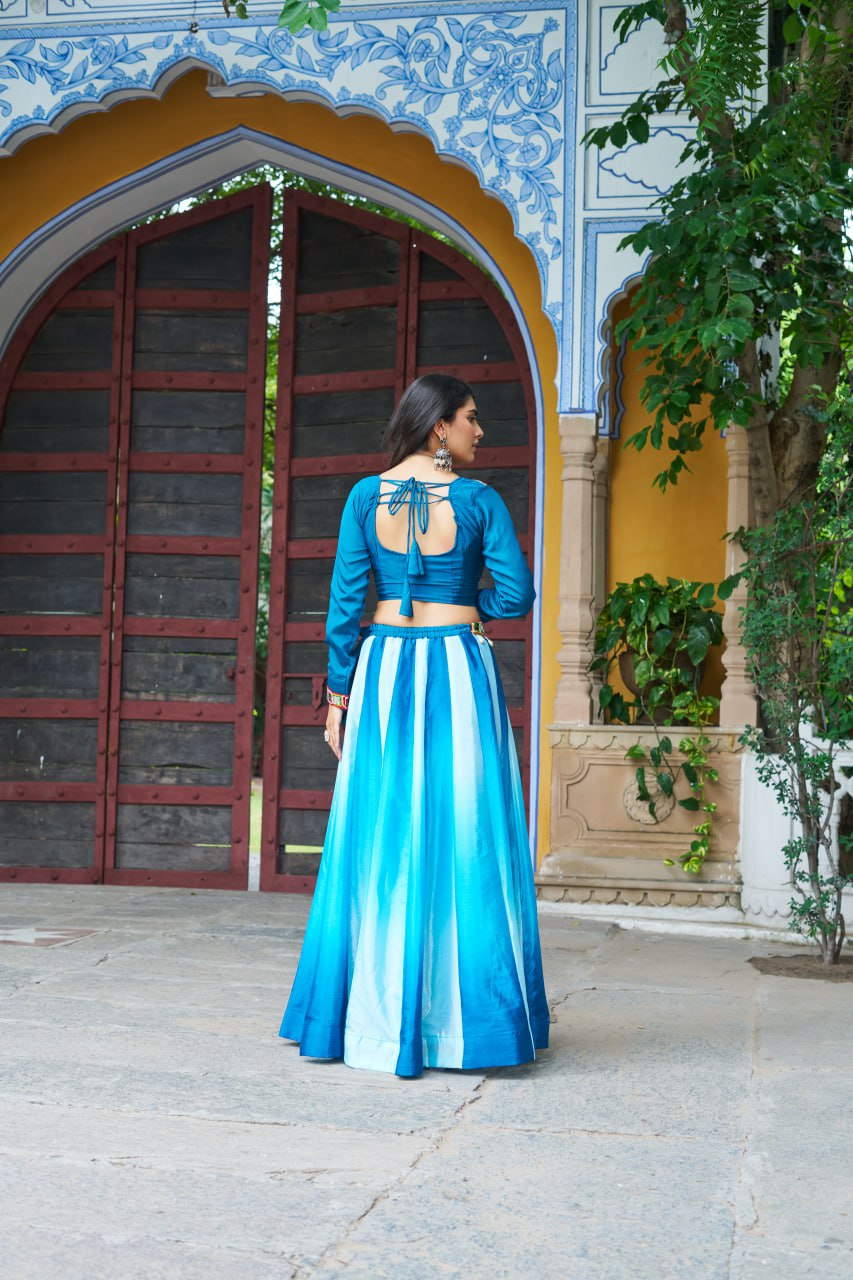 Womenline Sky Blue Color Chinnon Pedding Navratri Lehenga Choli