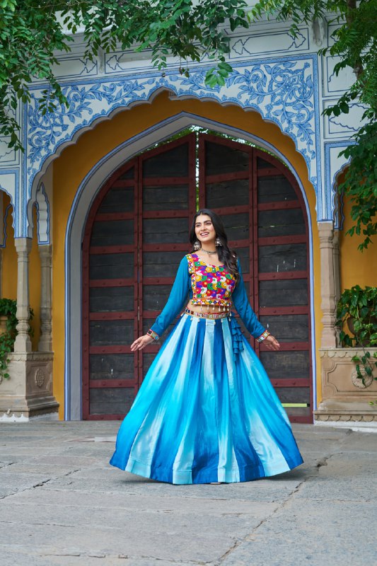 Womenline Sky Blue Color Chinnon Pedding Navratri Lehenga Choli