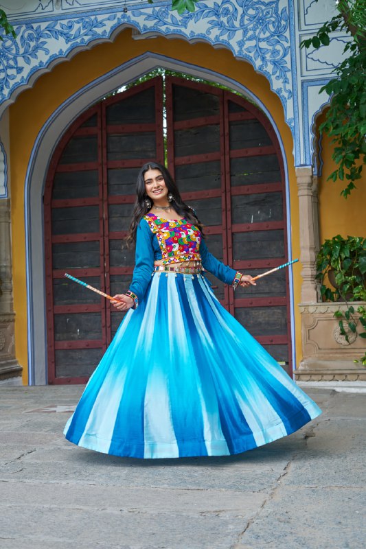Womenline Sky Blue Color Chinnon Pedding Navratri Lehenga Choli