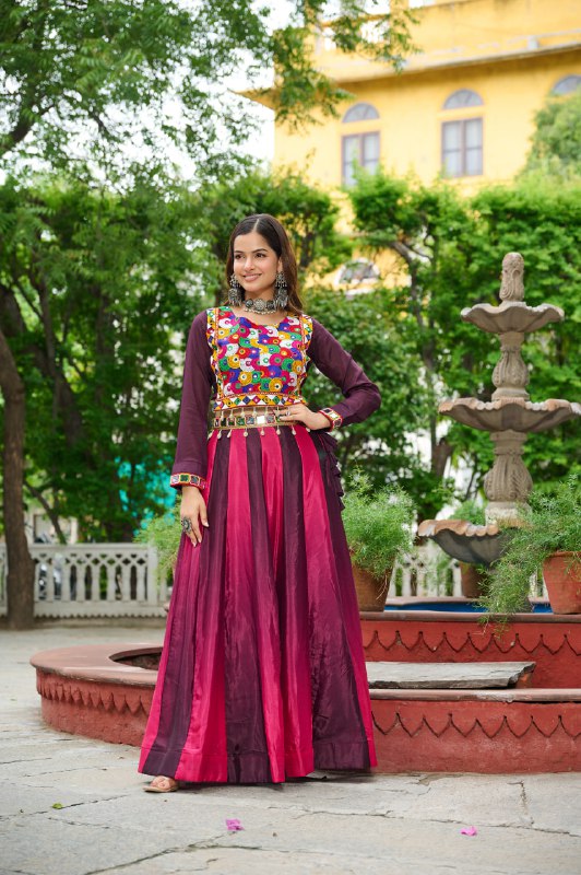 Womenline Red Color Chinnon Pedding Navratri Lehenga Choli