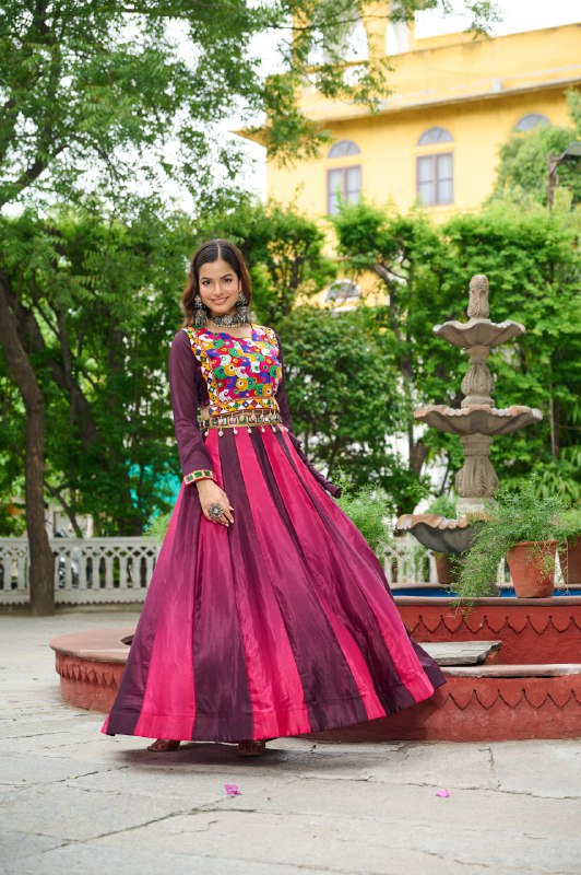 Womenline Red Color Chinnon Pedding Navratri Lehenga Choli