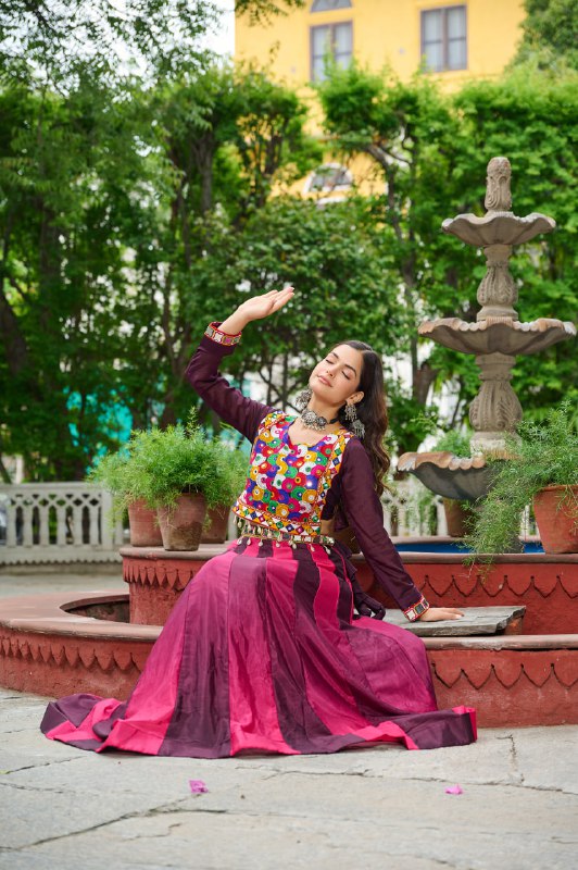 Womenline Red Color Chinnon Pedding Navratri Lehenga Choli