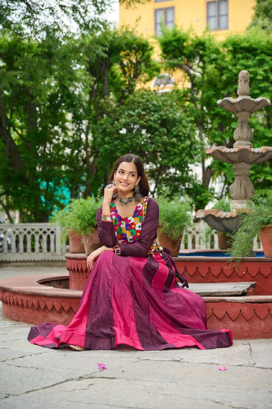 Womenline Red Color Chinnon Pedding Navratri Lehenga Choli