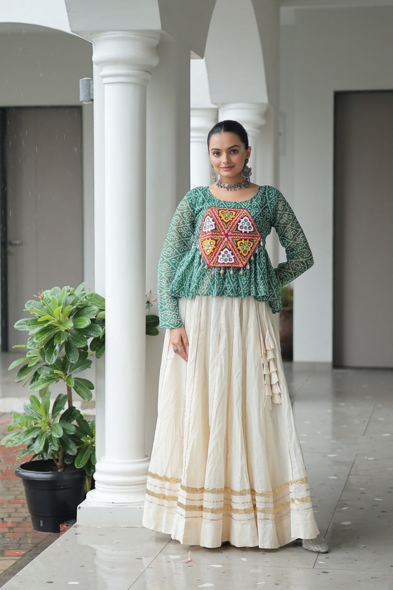 Womenline Green Color Kora Cotton Navratri Lehenga Choli