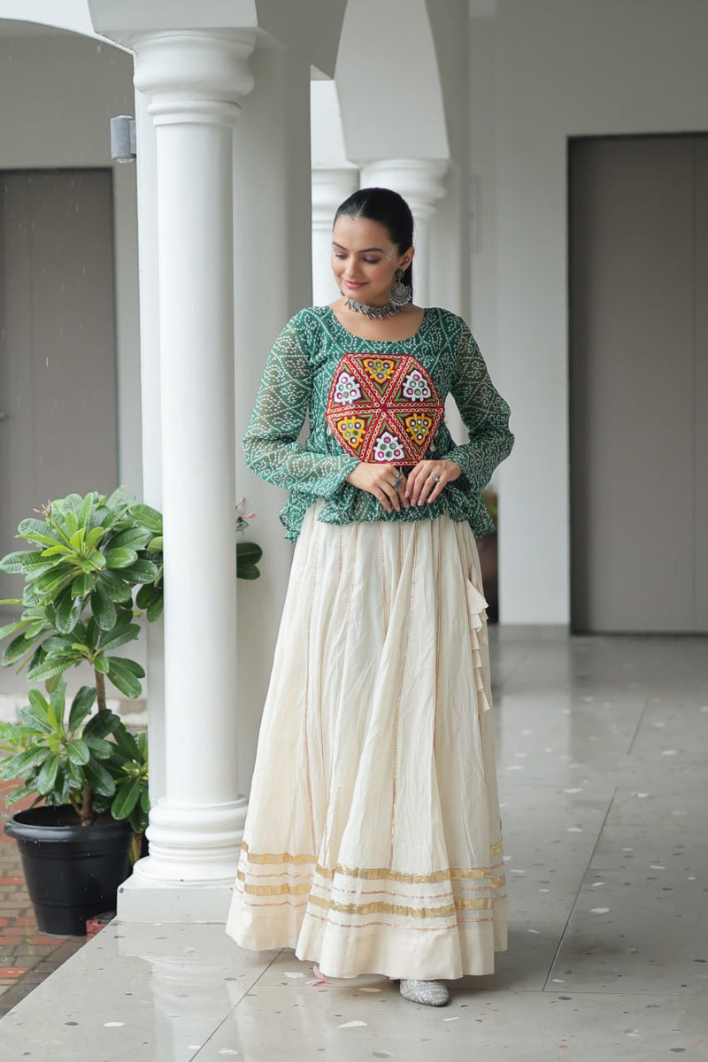 Womenline Green Color Kora Cotton Navratri Lehenga Choli