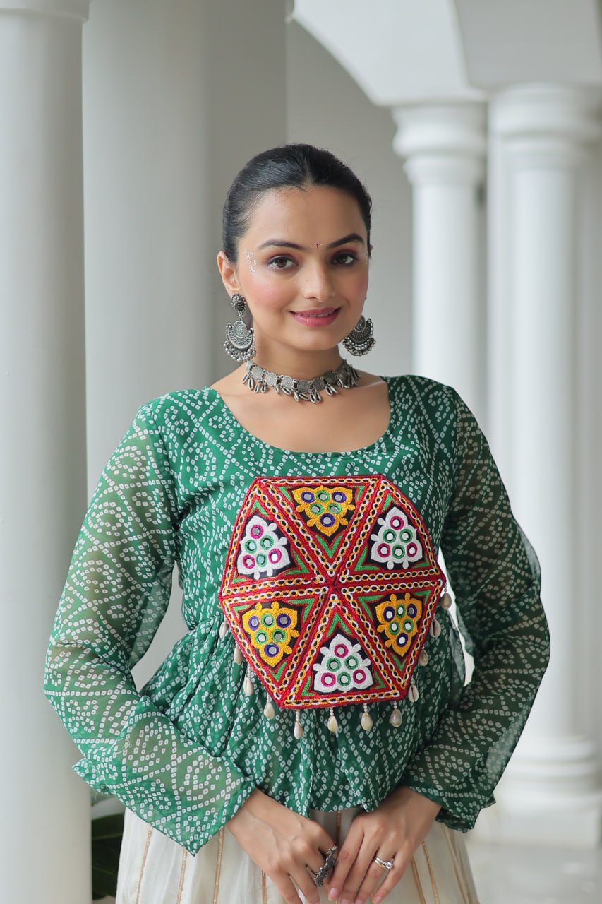 Womenline Green Color Kora Cotton Navratri Lehenga Choli