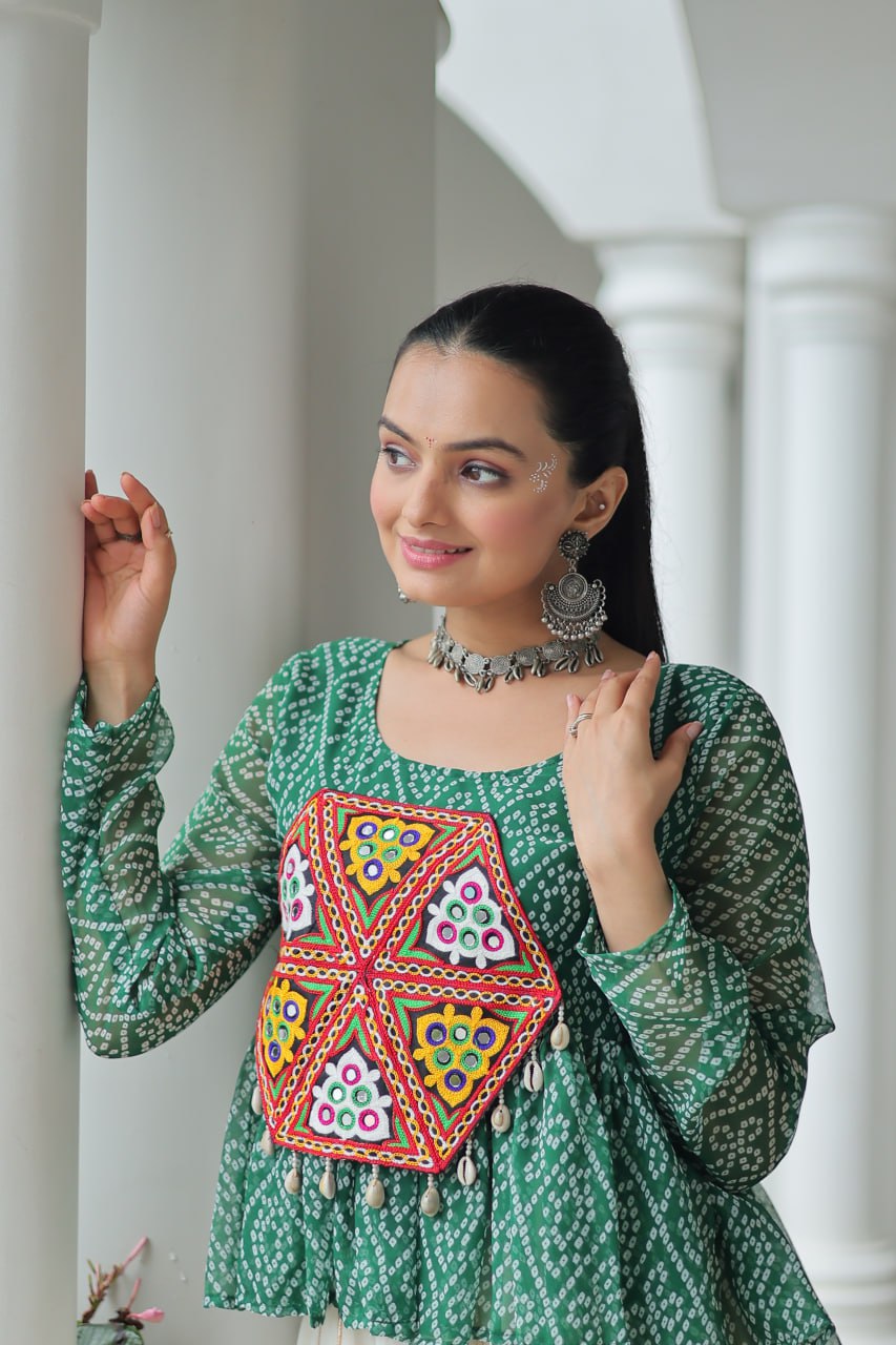 Womenline Green Color Kora Cotton Navratri Lehenga Choli