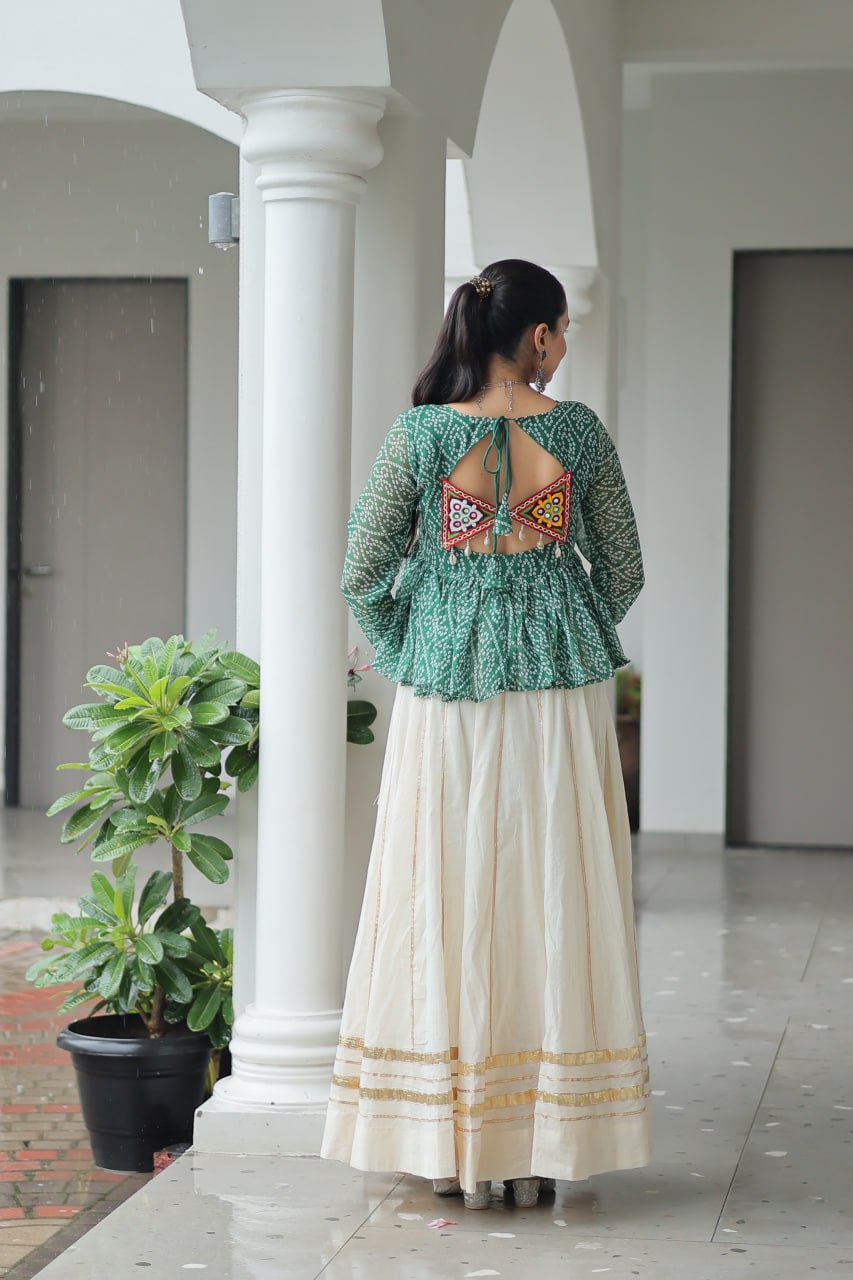 Womenline Green Color Kora Cotton Navratri Lehenga Choli