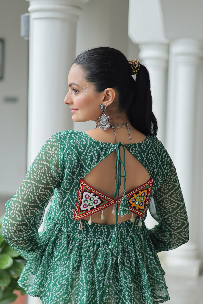 Womenline Green Color Kora Cotton Navratri Lehenga Choli