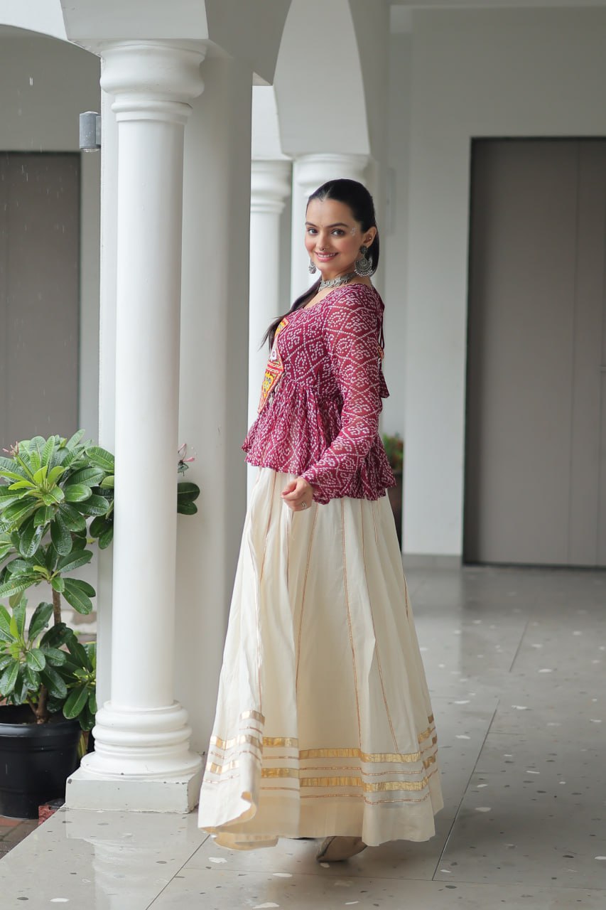 Womenline Wine Color Kora Cotton Navratri Lehenga Choli