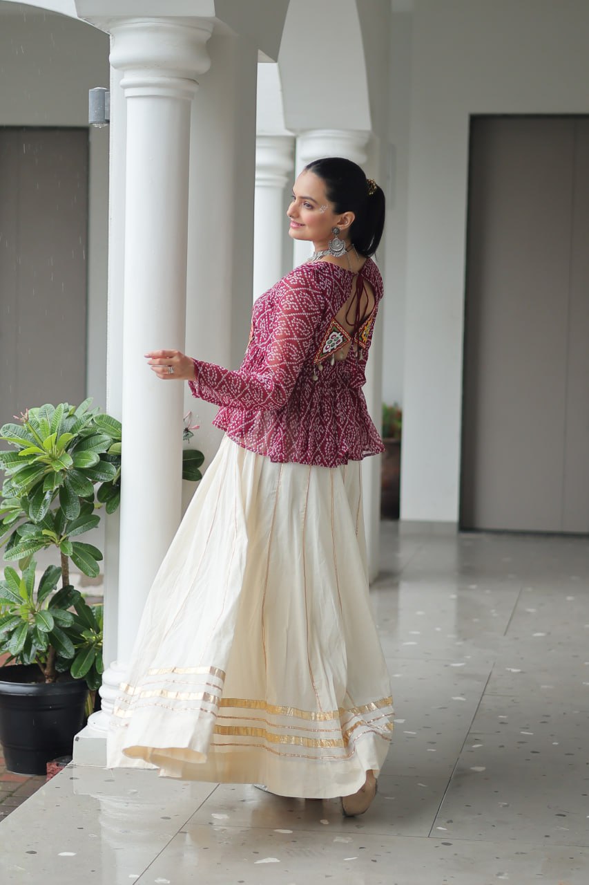 Womenline Wine Color Kora Cotton Navratri Lehenga Choli