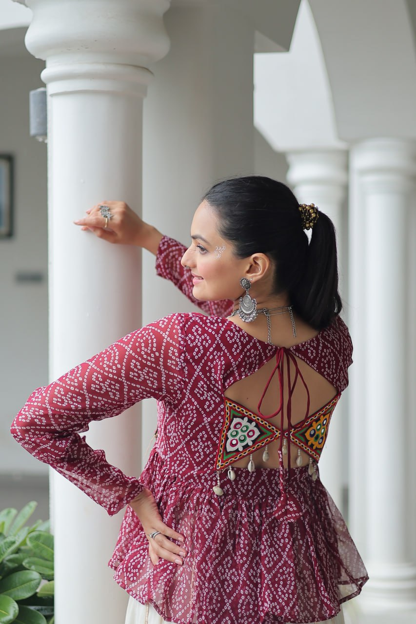 Womenline Wine Color Kora Cotton Navratri Lehenga Choli