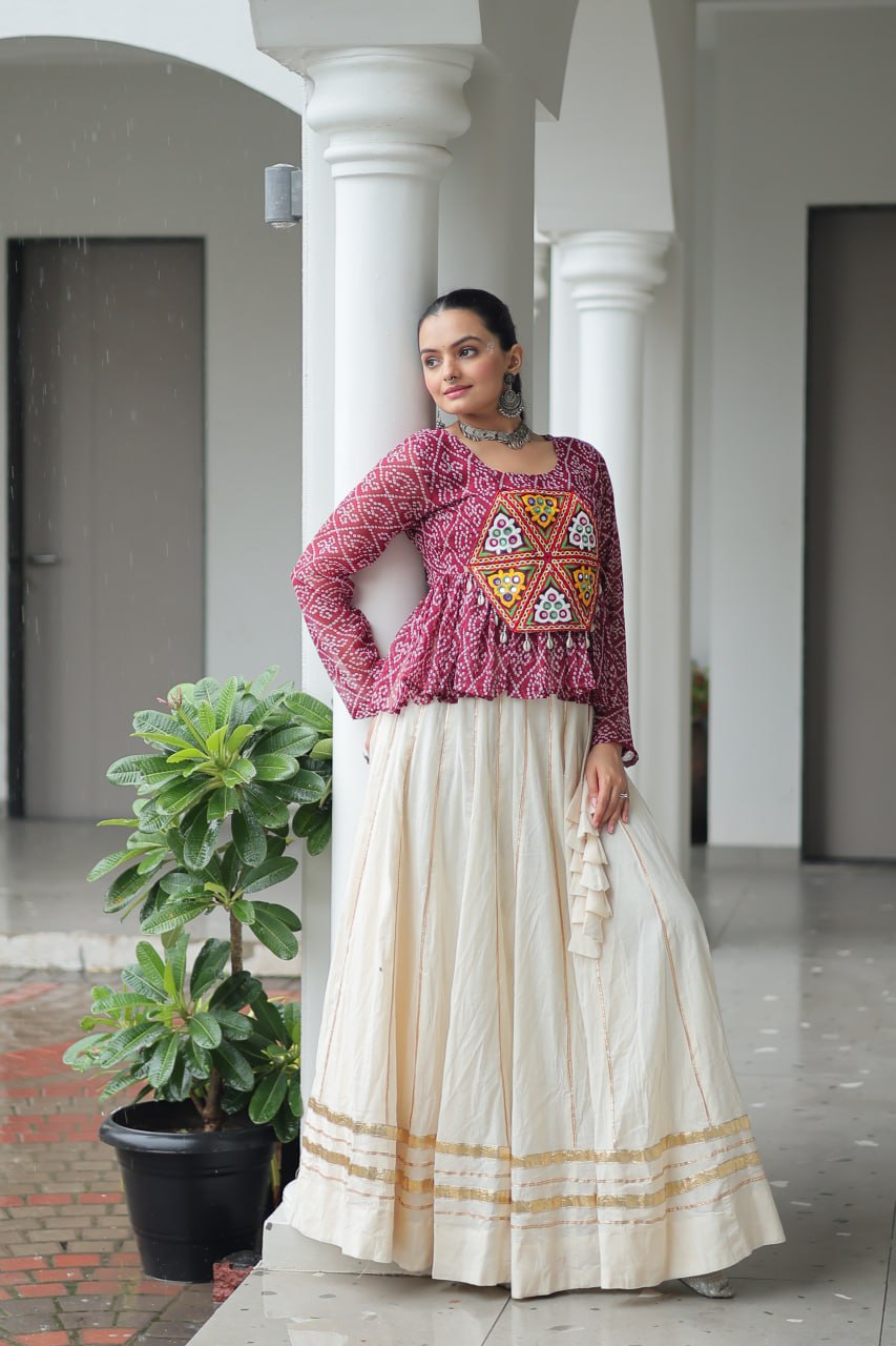 Womenline Wine Color Kora Cotton Navratri Lehenga Choli