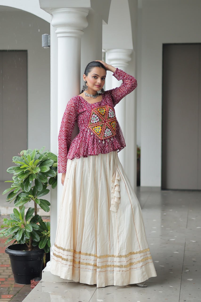 Womenline Wine Color Kora Cotton Navratri Lehenga Choli