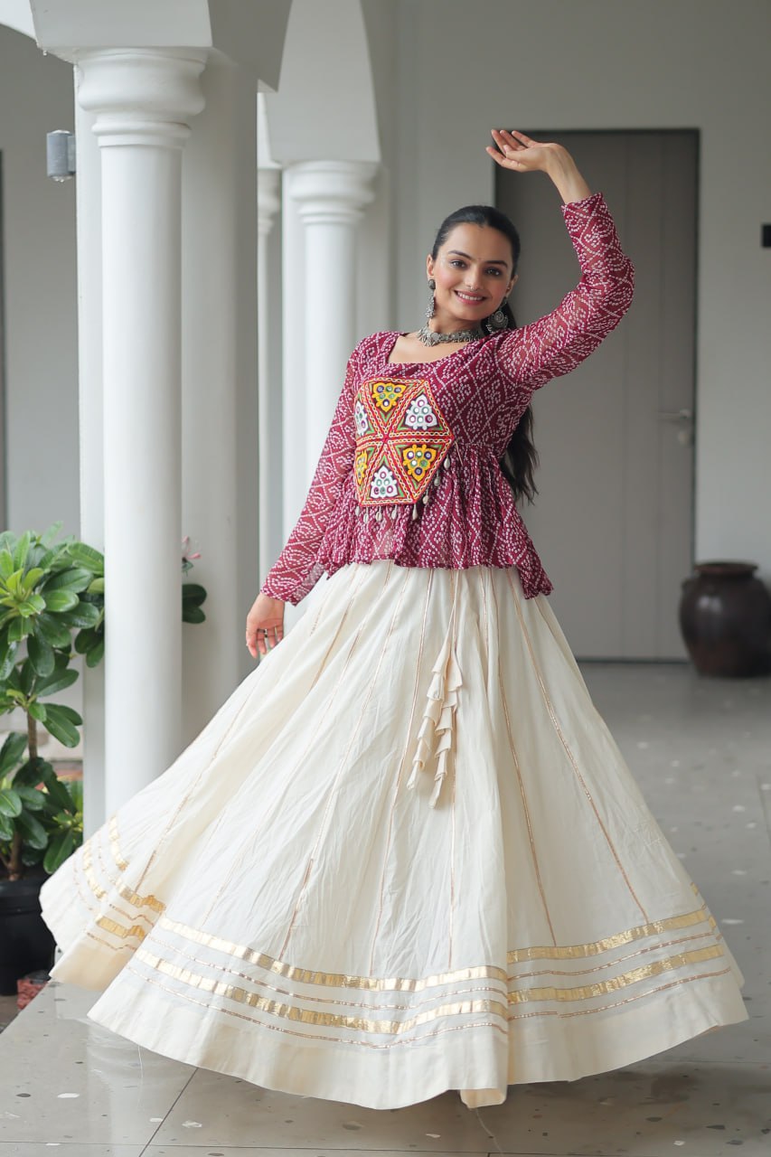 Womenline Wine Color Kora Cotton Navratri Lehenga Choli