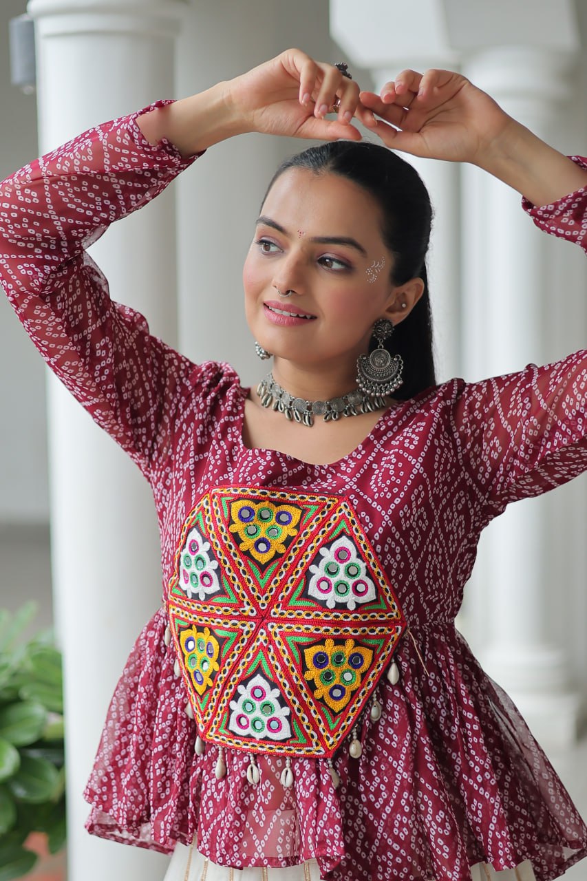 Womenline Wine Color Kora Cotton Navratri Lehenga Choli