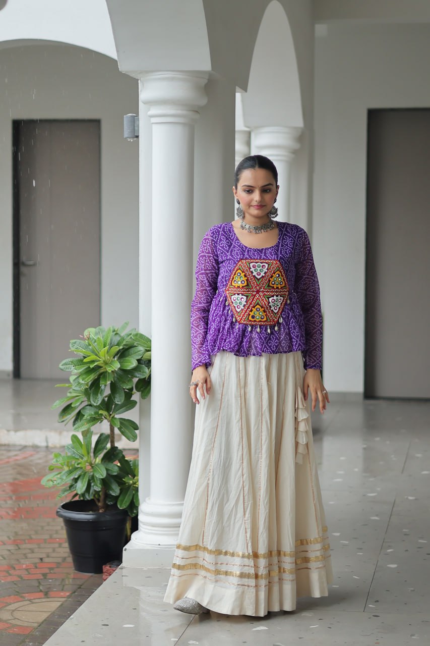 Womenline Purple Color Kora Cotton Navratri Lehenga Choli