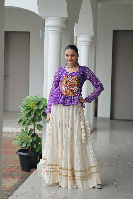 Womenline Purple Color Kora Cotton Navratri Lehenga Choli