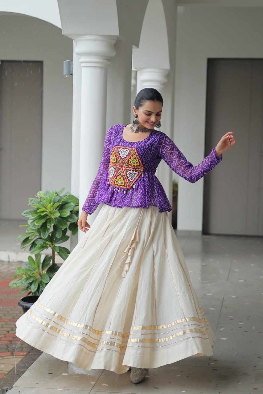 Womenline Purple Color Kora Cotton Navratri Lehenga Choli