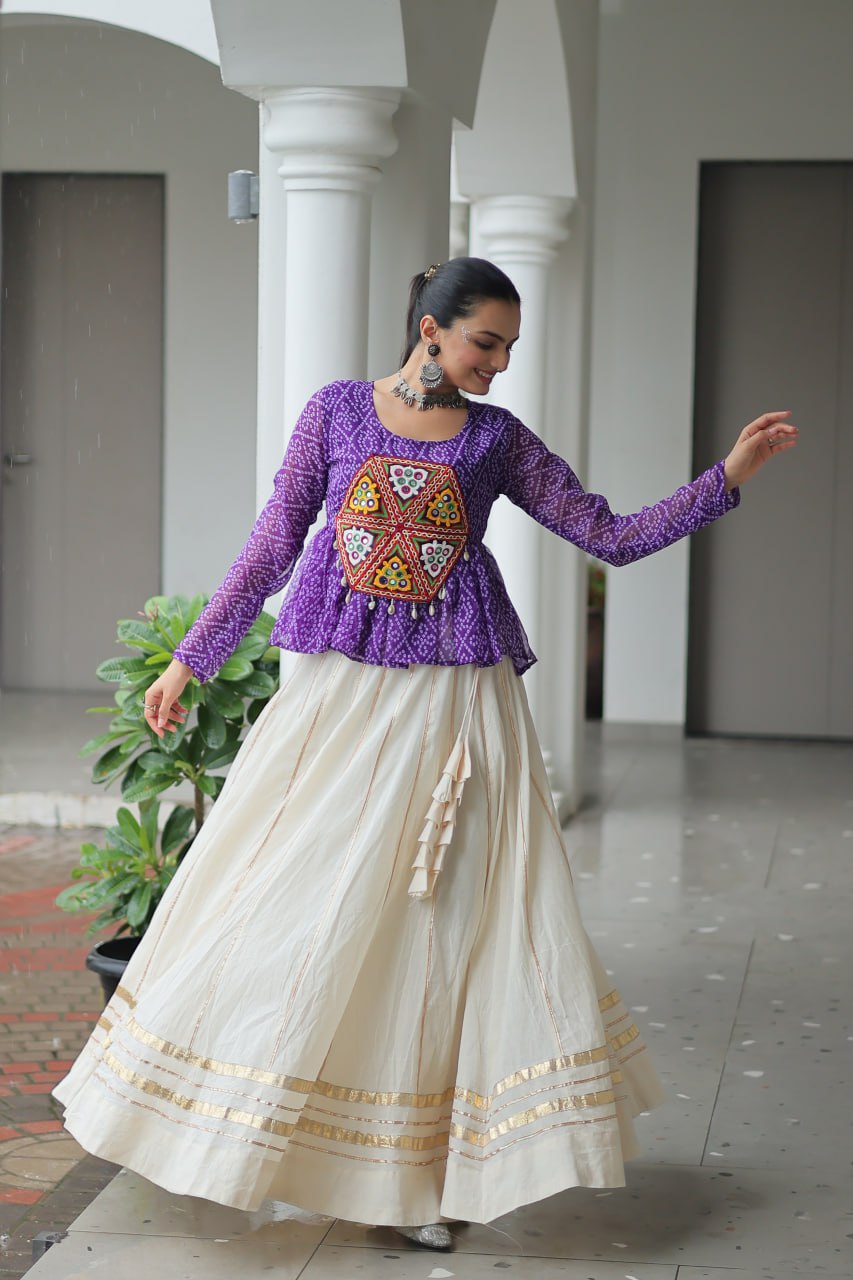 Womenline Purple Color Kora Cotton Navratri Lehenga Choli