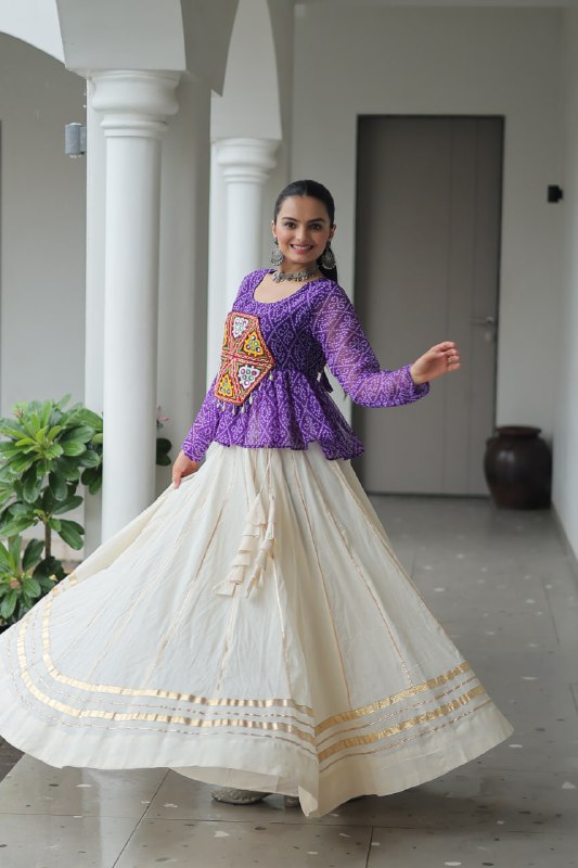 Womenline Purple Color Kora Cotton Navratri Lehenga Choli