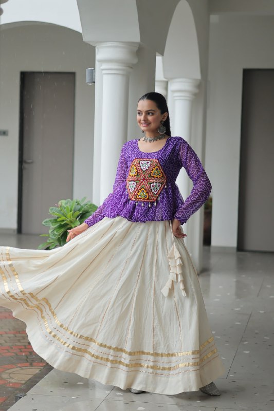 Womenline Purple Color Kora Cotton Navratri Lehenga Choli