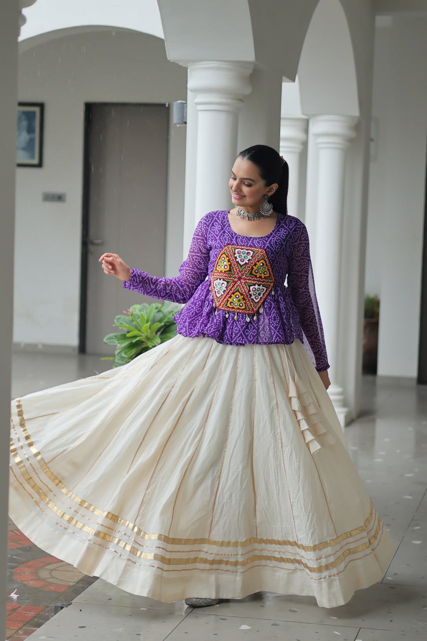 Womenline Purple Color Kora Cotton Navratri Lehenga Choli