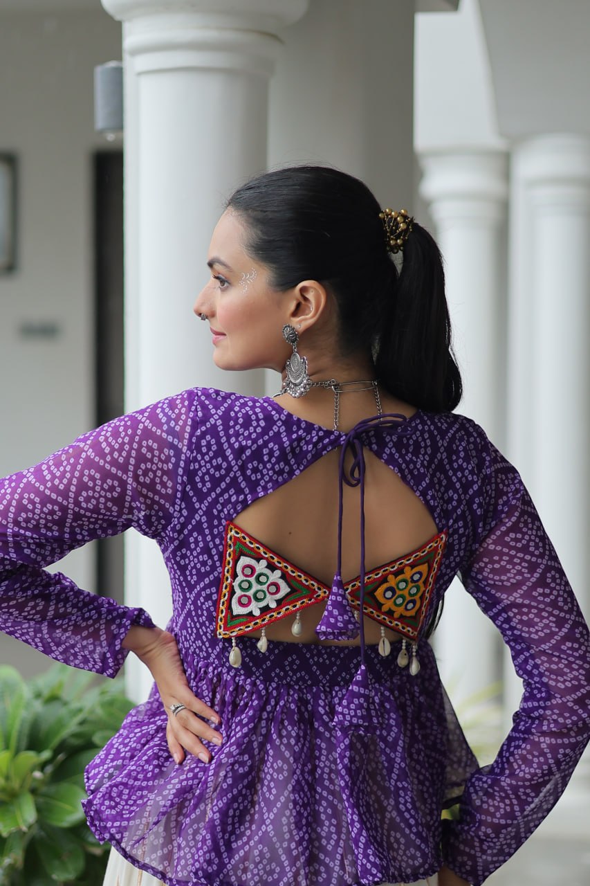 Womenline Purple Color Kora Cotton Navratri Lehenga Choli