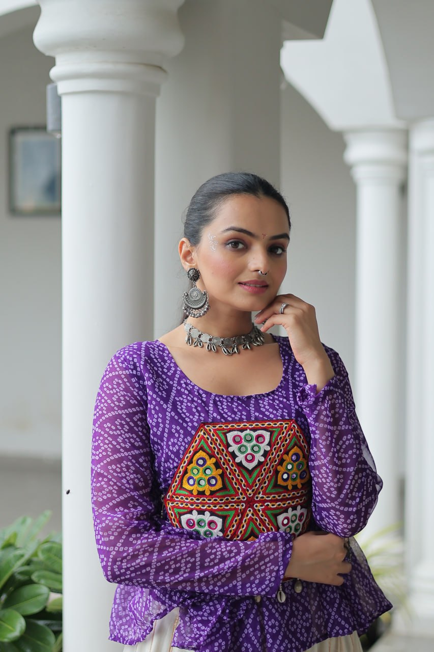 Womenline Purple Color Kora Cotton Navratri Lehenga Choli