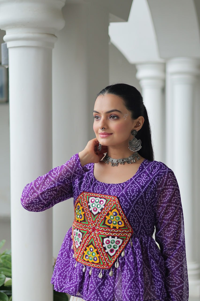 Womenline Purple Color Kora Cotton Navratri Lehenga Choli