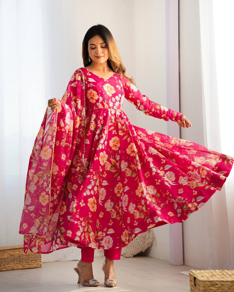 WomenLine Red Color Full Flair Anarkali Suit