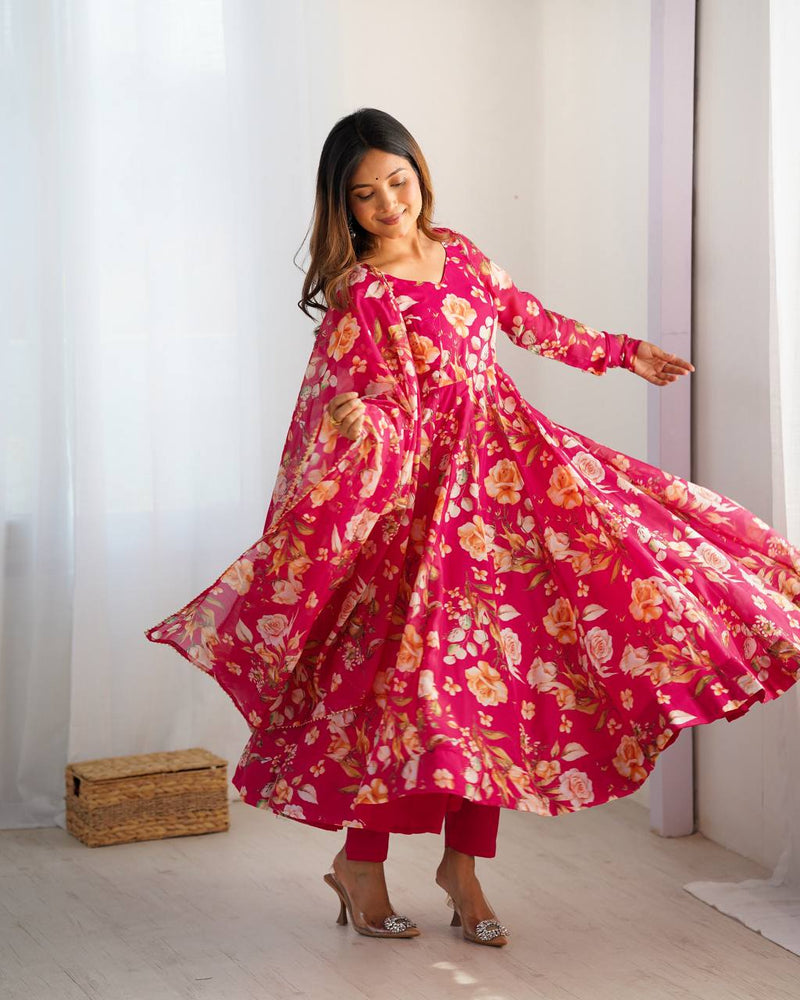 WomenLine Red Color Full Flair Anarkali Suit