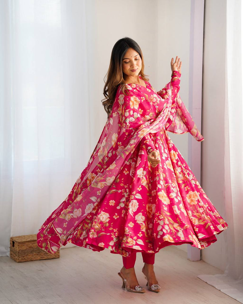 WomenLine Red Color Full Flair Anarkali Suit