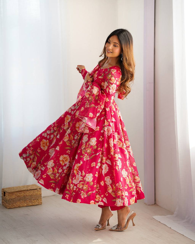 WomenLine Red Color Full Flair Anarkali Suit