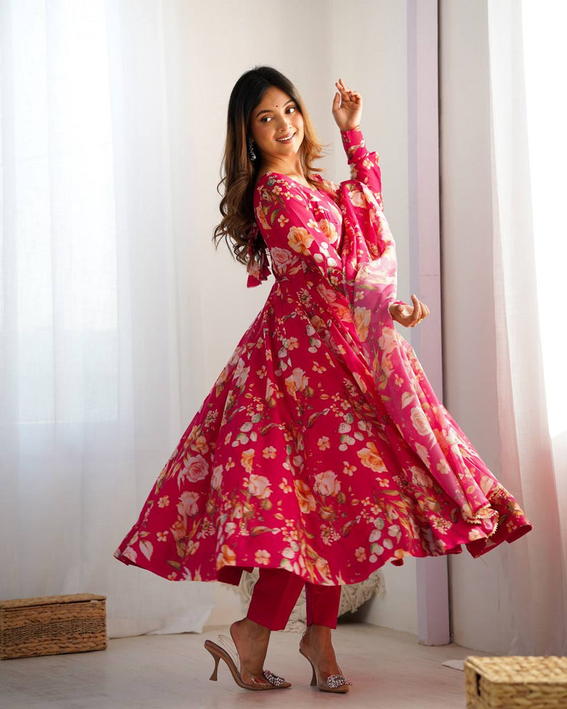 WomenLine Red Color Full Flair Anarkali Suit