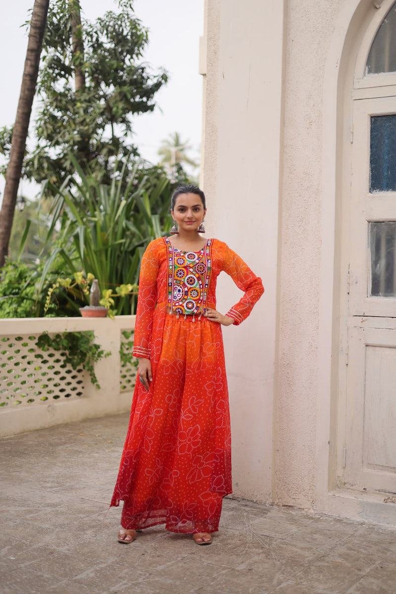 Womenline Orange Colour Bandhani Print Navratri kurti