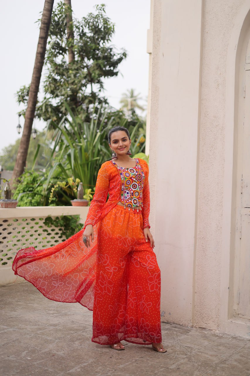 Womenline Orange Colour Bandhani Print Navratri kurti