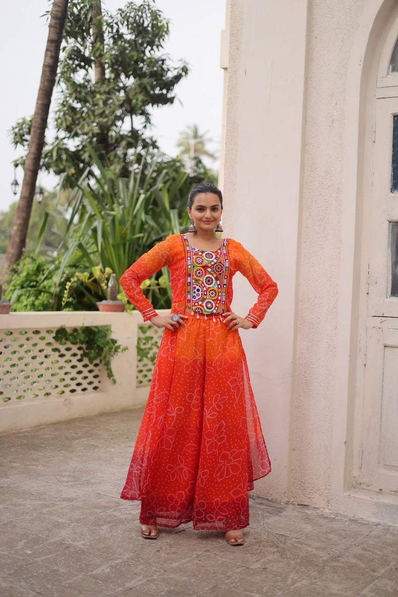 Womenline Orange Colour Bandhani Print Navratri kurti