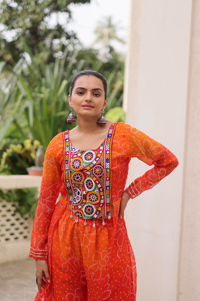 Womenline Orange Colour Bandhani Print Navratri kurti