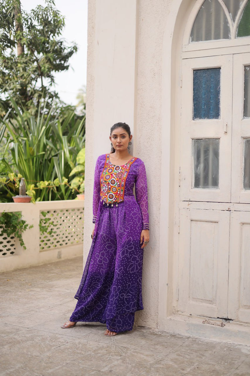 Womenline Purple Colour Bandhani Print Navratri Kurti