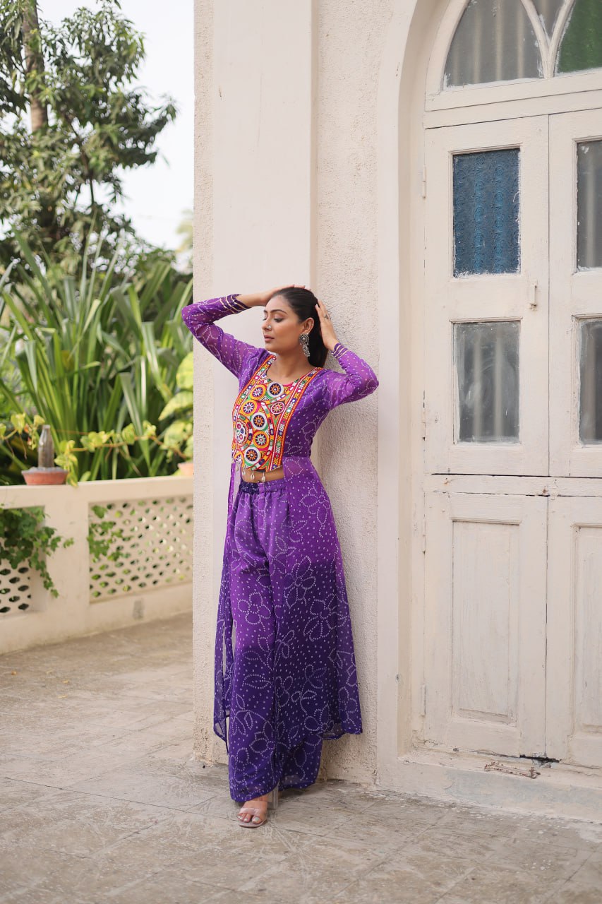 Womenline Purple Colour Bandhani Print Navratri Kurti