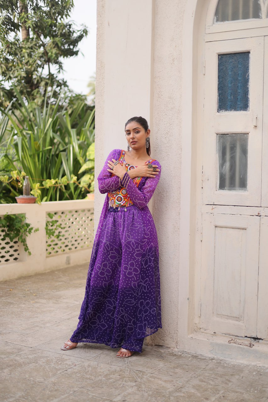 Womenline Purple Colour Bandhani Print Navratri Kurti